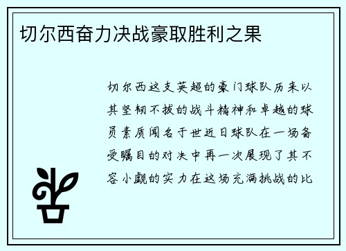 切尔西奋力决战豪取胜利之果